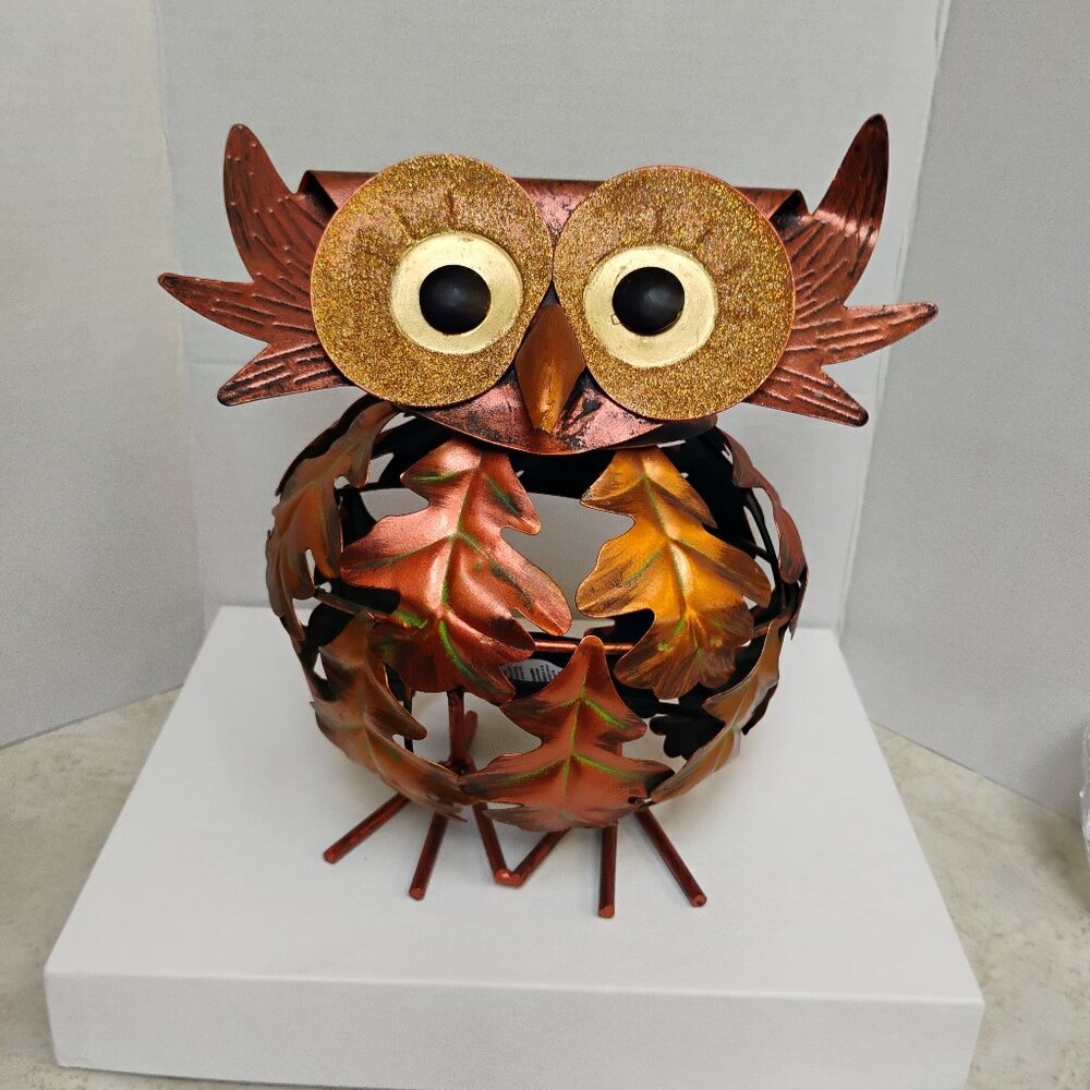 Pier 1 Owl Metal Tealight Candle/Lantern Holder Body Cooper/Gold Mate Finish